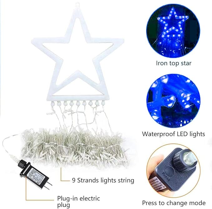 Christmas Decorations Outdoor Lights,11.5 ft 317 LED Star Christmas Tree Lights,8 Memory Lighting Modes&Timer Christmas Star Lights for Yard,Wedding,Party,Christmas Decorations (Blue)