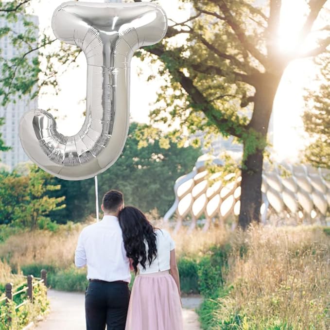 TONIFUL 40 Inch Large Silver Letter J Balloons Helium Balloons,Foil Mylar Big Letter Balloons for 2026 New Year Eve Graduation Wedding Baby Shower Birthday Party Anniversary Supplies Decorations