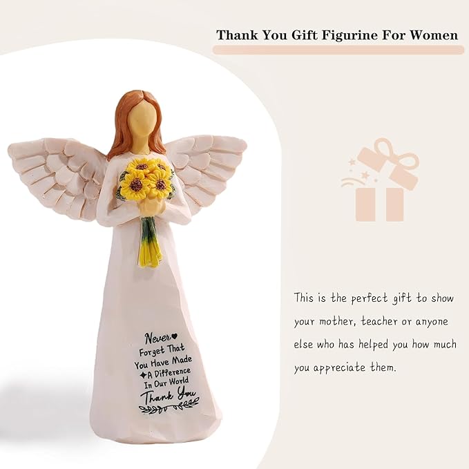 Thank You Gifts for Women,5.5'' Handmade Angel Figurine Sunflower Gifts for Women,Employee Appreciation Gift,Appreciation Gift for Teacher Coworkers Boss Lady