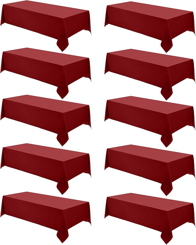 VidaFete Tablecloth 10 Pack 90 * 132inch Rectangle Table Cloth Polyester, Stain Wrinkle Resistant Polyester Dining Table Cover for Kitchen Dinning Party Wedding Rectangular Buffet Decoration(Red)