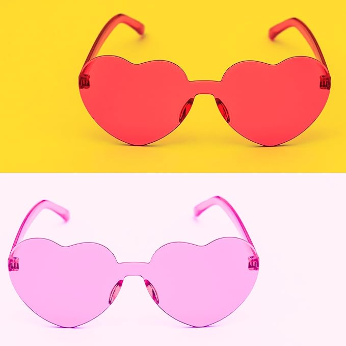 4E's Novelty 2 Pack Heart Shaped Sunglasses for Women - Trendy Glasses for Valentines, Mardi Gras, Men Party Outfit Accessory