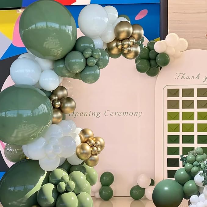 Green White Gold Balloon Arch Kit, 146Pcs Avocado Green Metallic Chrome Gold Confetti and White Latex Balloons for Wedding Birthday Baby Shower Decoration