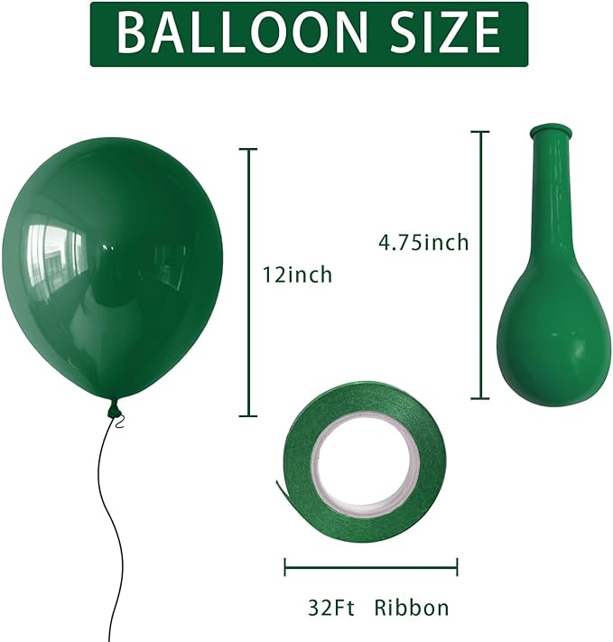 Green Balloons Dark Green Birthday Decorations 100 Pack 12 inch Round Party Balloons for Dark Green Themed Graduation Anniversary Christmas Birthday Party St Patricks Day Backdrop Decorations