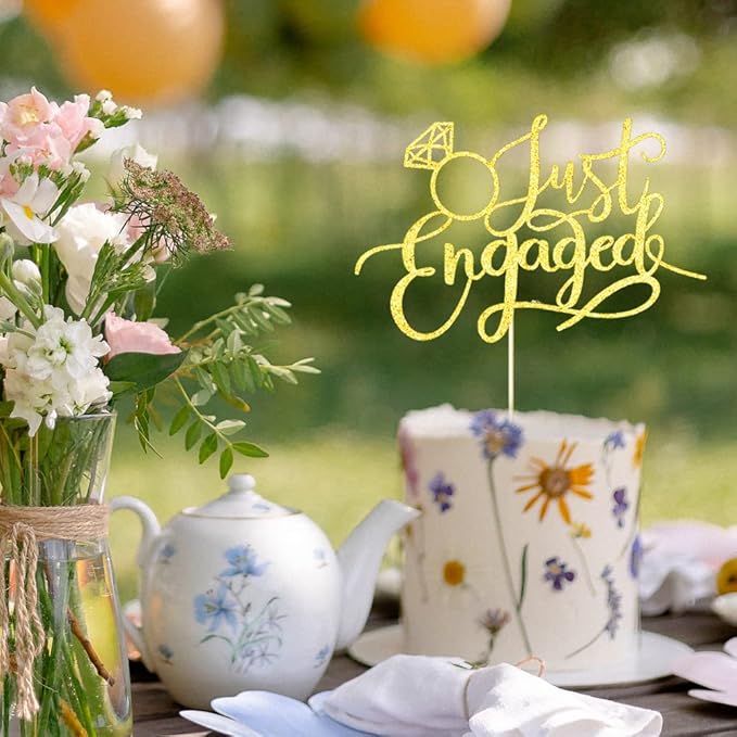 Just Engaged Cake Topper for Engagement Party Decorations, Engaged Ring Sign,We're Engaged Cake Toppers (gold)