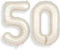 SUWEN 40 Inch Large Cream White 50 Balloon Numbers Big Foil Helium Number Balloons 0-9 Jumbo Happy 50th Mylar Birthday Party Decorations for Women or Men Anniversary Party Supplies