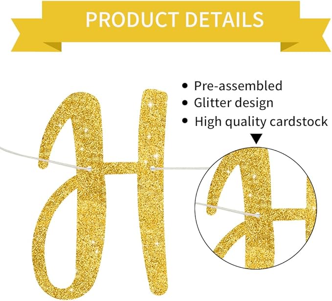 BEISHIDA Gold Happy Anniversary Banner, Pre-Strung - Gold Glitter Happy Anniversary Sign for Wedding Party Decorations