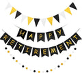 Happy Retirement Banner Assembled GAGAKU Black and Gold Retirement Party Decorations Supplies Kit Gold Glitter Paper Pennant Banner for Men Women Office Farewell Party