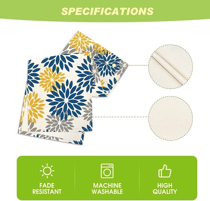 Artoid Mode Blue Dahlia Floral Pinnata Summer Table Runner, Spring Kitchen Dining Table Decoration for Home Party Decor 13x120 Inch