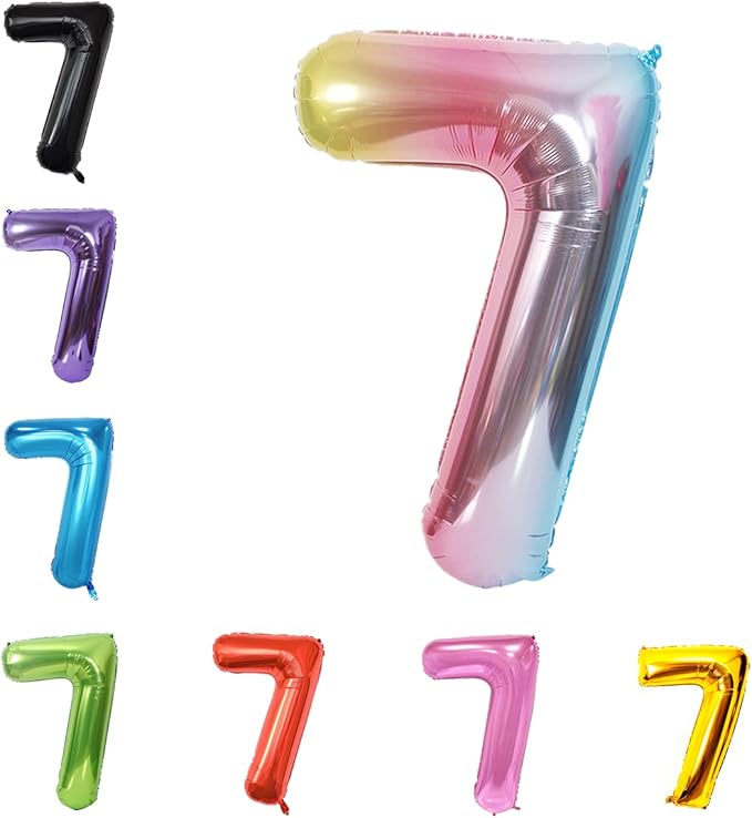 YPSelected 40 Inch Gradient Color Large Foil Helium Number Balloon Birthday Wedding Party 0-9 (Rainbow, 7)