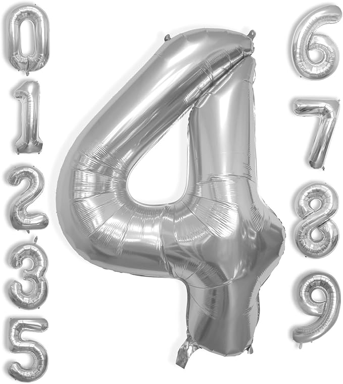 40 Inch Large Silver Number Celebration and Decoration Balloon for Birthday Parties, Graduations, Anniversaries, Weddings, Photo Shoots, Special Events - Helium Foil (Silver Number 4)