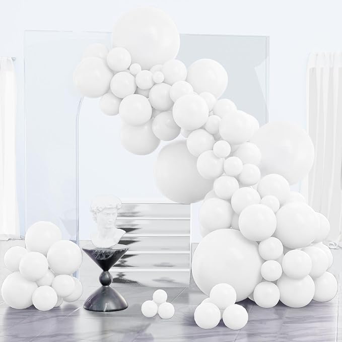 PartyWoo White Balloons 152pcs Different Sizes Pack of 18 12 10 5 Inch Matte Balloons Arch Kit for Baby Shower Birthday Graduation Wedding Anniversary Bridal Shower Party Decorations White-Y13