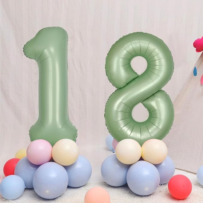 40 Inch Green Number Balloon 8 Olive Green Foil Balloon Sage Green 8 Balloons Mylar Helium Balloon for Birthday Party Decorations Girls Boys Baby Shower Wedding Anniversary Decoration (Number 8)