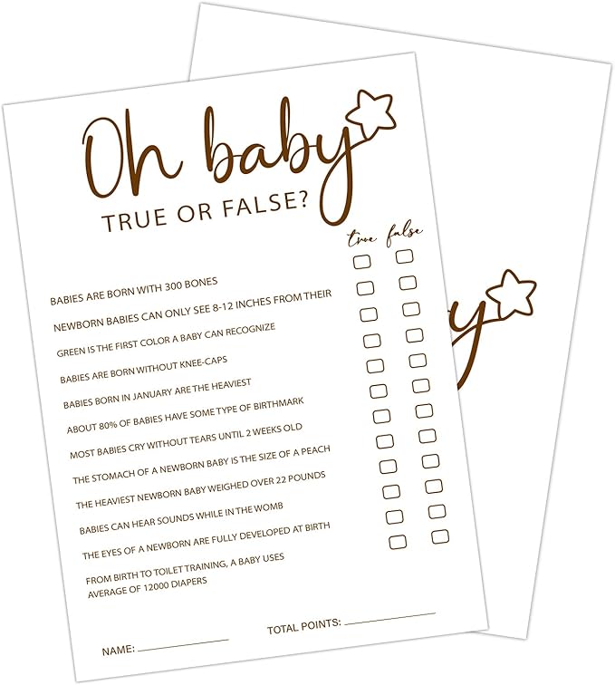 30 PCS Cute Bear Oh Baby True Or False Baby Shower Games with 1 Answer Card for Boy Girl, Gender Neutral Shower Party Games Supplies & Decor-C02