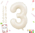 Smlpuame 40 Inch Beige Number 3 Balloons for 3rd Birthday Decorations Boys Girl, Giant Self-Sealing Cream Foil Number 0-10 White Sand Balloon for Women Men Party Anniversary Baby Shower Supplies