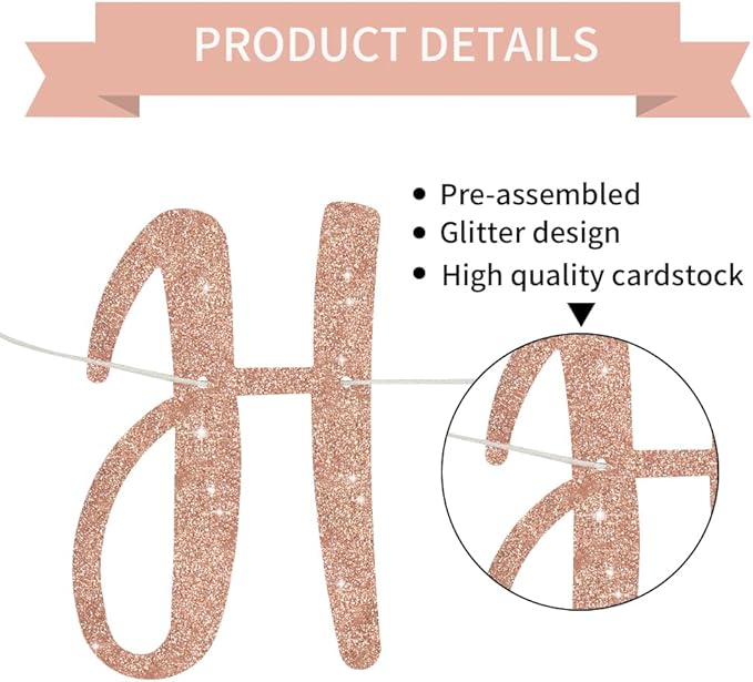 BEISHIDA Rose Gold Happy Anniversary Banner, Pre-Strung - Rose Gold Glitter Happy Anniversary Banner，NO DIY - Rose Gold Glitter Happy Anniversary Garland, Rose Gold Happy Anniversary Sign for Anniversary Wedding Party Decorations & Decor