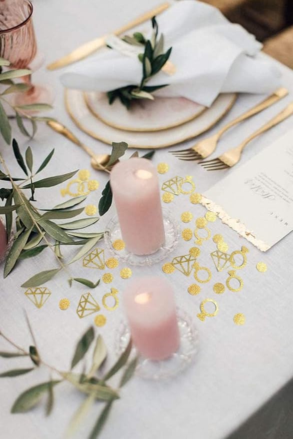 Gold Diamond Ring Confetti (300Pcs) - Glitter Wedding Table Decoration for Bridal Shower, Engagement Party, Hen Party, Valentine's Day, Baby Shower - Table Scatter Decor