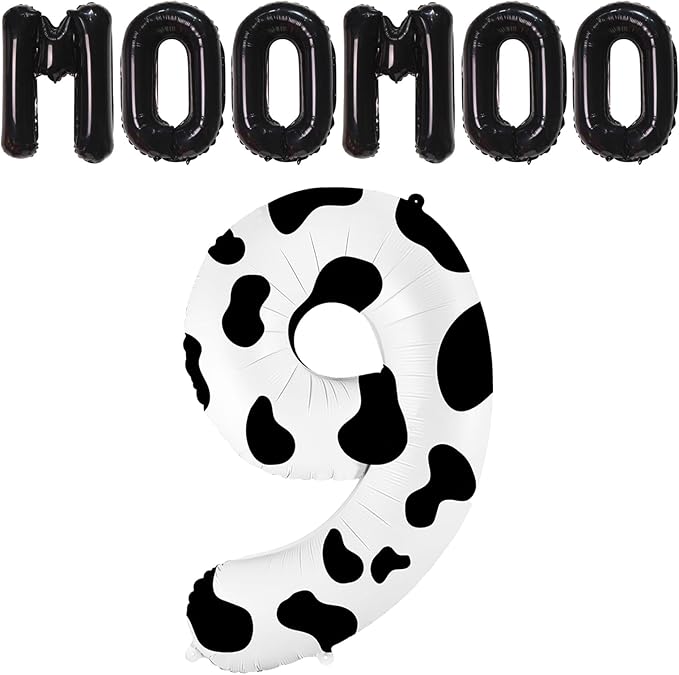 40 Inch Cow Print Balloons - Number 9 Balloons for 9th Birthday Decorations, Large Cow Number Balloons for Western Party Decor