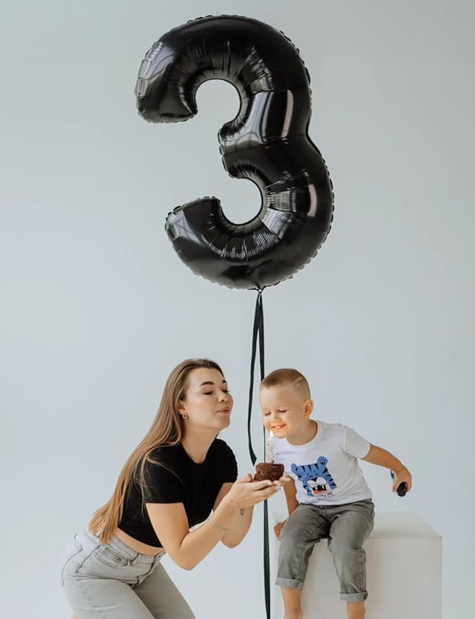 Black Number 3 Balloons – 40 Inch Giant Foil Number Balloon, Black Number Balloon for Men Women Boys Girls Birthday Graduation Anniversary Party Decorations