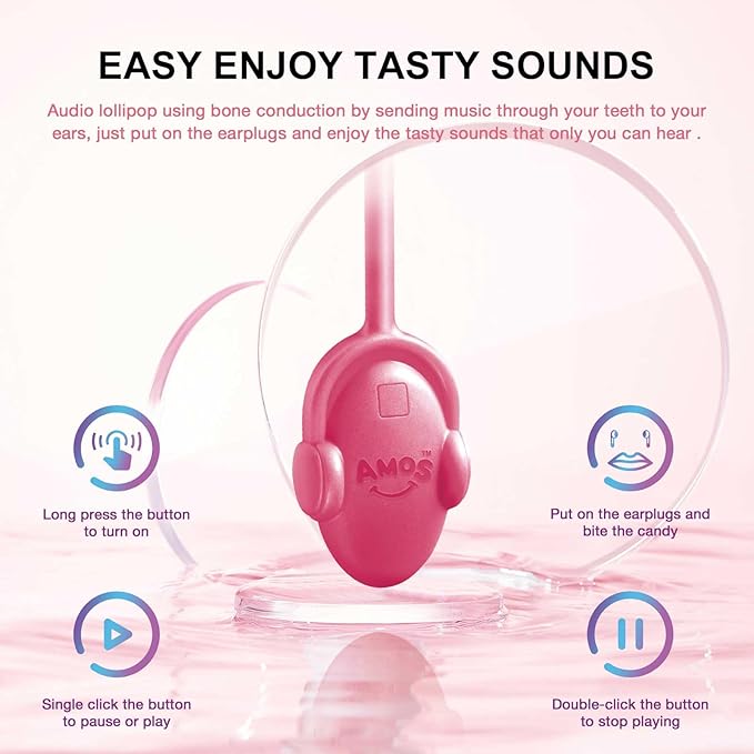 AMOS TastySounds Audio Lollipop 2-Pack Combo - Strawberry & Blacberry Flavors, Bone Conduction Music Candy with Earbud Design