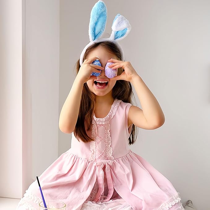Bunny Headband Easter Hair Bands for Women Girls Kids, Blue Cute Plush Rabbit Ears Hair Accessories Non Slip Headbands Easter Day Party Decoration Supplies