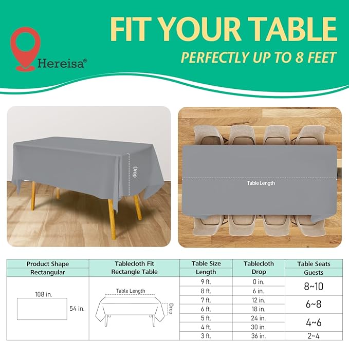 Disposable Silver Plastic Tablecloth 54x108 Inch, 10-Count Waterproof Rectangle Table Cover for Events, Catering