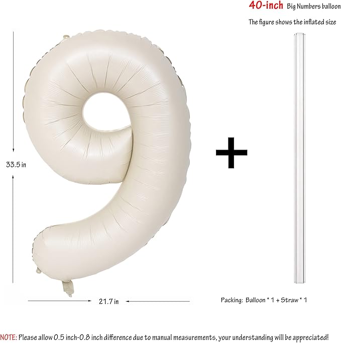 40 In Cream white Number Balloons Helium Foil Mylar Balloon Birthday Party banquet Decoration Digital 9