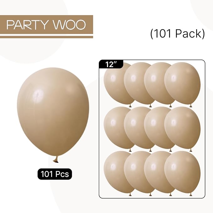 PartyWoo Light Brown Balloons 101 pcs 12 Inch Nude Neutral Boho Tan Fall Latex Helium Balloons for Wedding Graduation Birthday Boy Baby Shower Cowgirl Jungle Theme Party Decorations Brown-F56