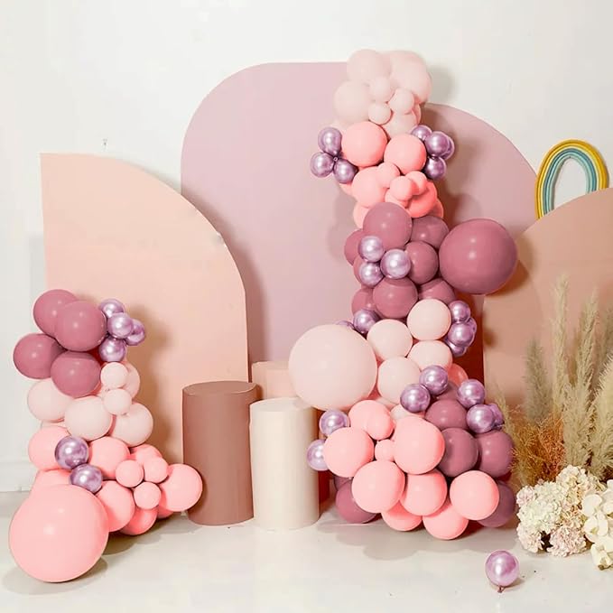 Pink Balloon Garland Arch Kit, 160Pcs Pastel Dusty Nude Metallic Pink Balloons for Birthday Princess Wedding Bridal Baby Shower Party Decorations