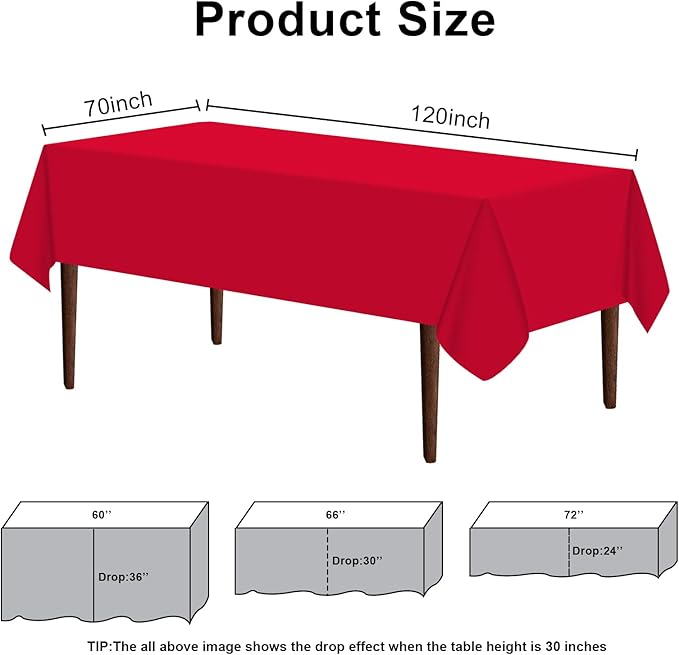 12 Pack Premium Red Plastic Table Cloth -70 X120 Inch Rectangle Tablecloth, Disposable Tablecloth Plastic Table Cover for Parties (12, Red, 70" X 120" Rectangle)