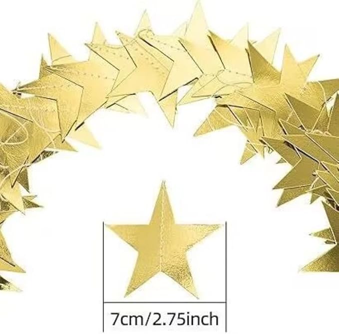 Gold Glitter Star Garland Hanging Decorations, Streamer Bunting Banner Decorations,65 Feet, Twinkle Star Backdrop for Graduation, Birthday, Wedding, Christmas Party, New Year (Gold)