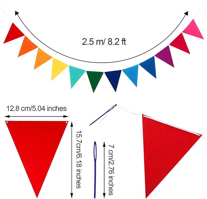 Outus 6 Pack 72 Flags/8.2 ft Rainbow Pennant Banner, Multicolor Bunting String Triangle Flags Garland for Birthday Party Classroom Carnival Baby Shower Indoor Outdoor Decorations(Rainbow Colors)