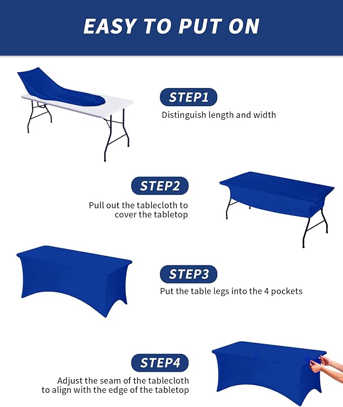 Fixwal 3 Pack Royal Blue Table Cloths Rectangle 8FT, Tablecloths Rectangular Stretch Spandex Fitted Table Covers 8ft for Parties, Trade Shows, Banquet, Weddings, Buffet, Graduation