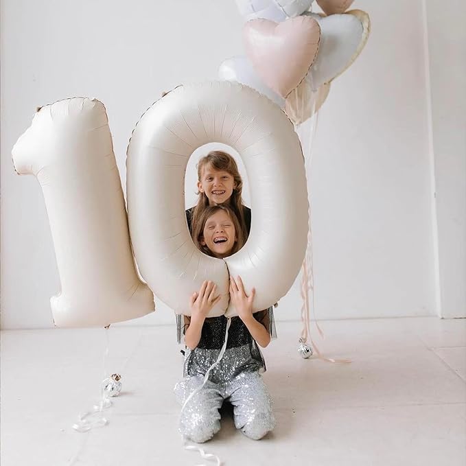 Number 1 Balloon Beige,40 Inch Large Cream Foil 1 Helium Balloons for Boys Girls Birthday Anniversary Decorations
