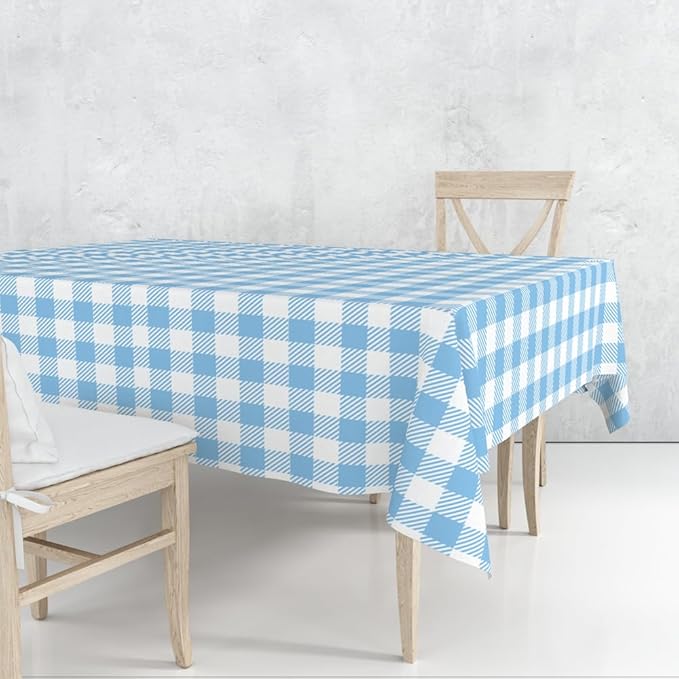 3 Pcs Light Blue Checkered Tablecloth 54 ×108 Inches Rectangle Blue Gingham Tablecloth Disposable Plastic Waterproof Table Cover for Outdoor Picnic, Kitchen, Holiday Birthday Party