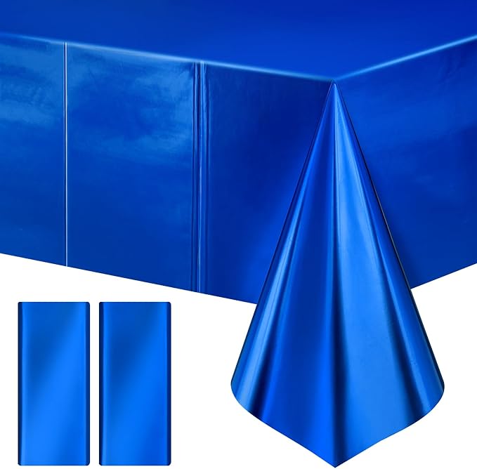 2 pcs Lake Blue Tablecloth Plastic -Stunning Metallic Matte Finish, 40" x 108" Baby Shower Blue Table Cloth, Perfect for Christmas Winter Birthday Party Wedding Grad Decorations