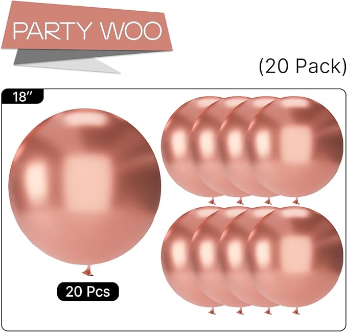 PartyWoo Rose Gold Balloons 20pcs 18 Inch Metallic Chrome Rose Gold Balloons for Wedding Anniversary Sweet 16 Baby Shower Bridal Shower Bridgerton Floral Birthday Party Decorations Rose Gold-G107