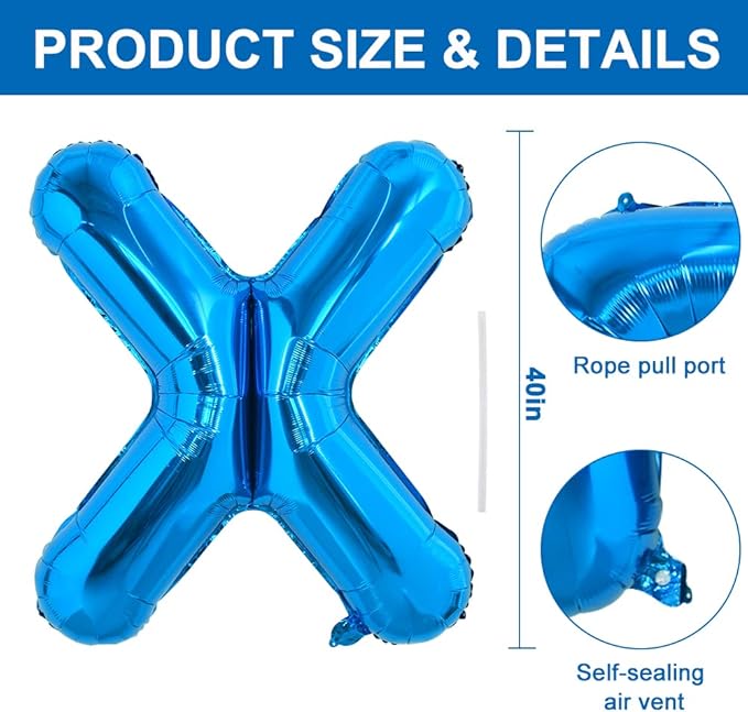 TONIFUL 40 Inch Large Blue Letter X Balloons Giant Alphabet Letter Balloons,Foil Mylar Big Balloons for 2026 Graduation Birthday Party Anniversary New Year Graduation Supplies Decorations
