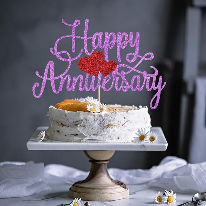 Happy Anniversary Cake Topper - Company Anniversary,Wedding Wedding Anniversary,Birthday Party Selected Decoration Supplies(Purple Red Glitter)