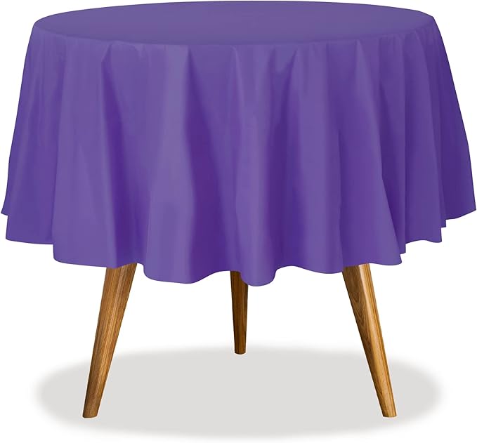 Party Dimensions Purple Disposable Plastic Tablecloth for Round Tables (36 Pack) Table Cloths for Parties, Events & Weddings, Indoors & Outdoors, 84 inches, Plastic Table Cover