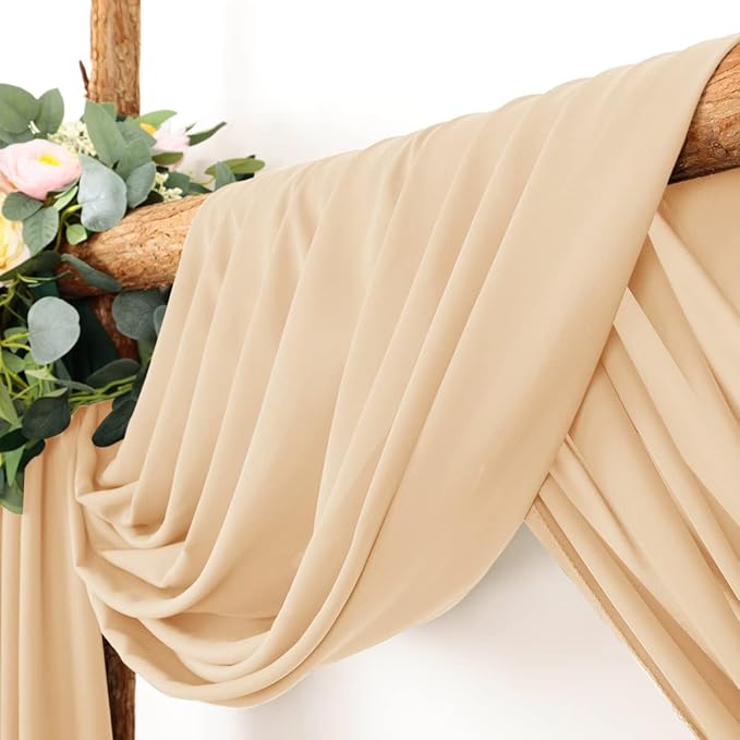 Wedding Arch Draping Fabric 30'' x 18FT 4 Panel Champagne Sheer Chiffon Arch Drapes for Easter Bridal Shower Baby Shower Photo Booth Church Decor Birthday Party Outdoor Decoration