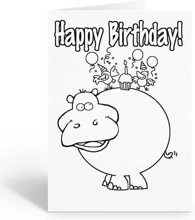 Stonehouse Collection | Happy Birthday Kid Set of Coloring Greeting Cards | 12 Color a Hippo Card and Envelopes (Hippo)