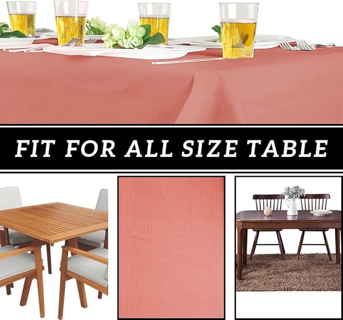 PARTY BARGAINS Disposable Table Covers, 54 x 108 Inch, Red, 3-Ply Paper & Plastic Spill-Resistant Party Tablecloths, 5 Pack