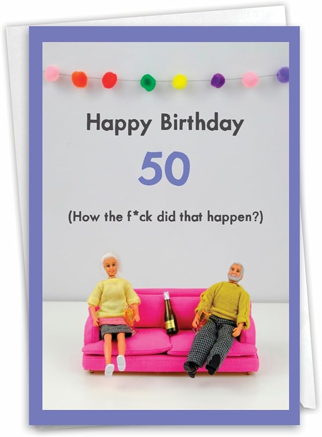 NobleWorks - 50th Funny Card for Birthday - Milestone Bday of 50 Years, Celebrate and Congrats Notecard with Envelope - How Did 50 Happen C7323MBG