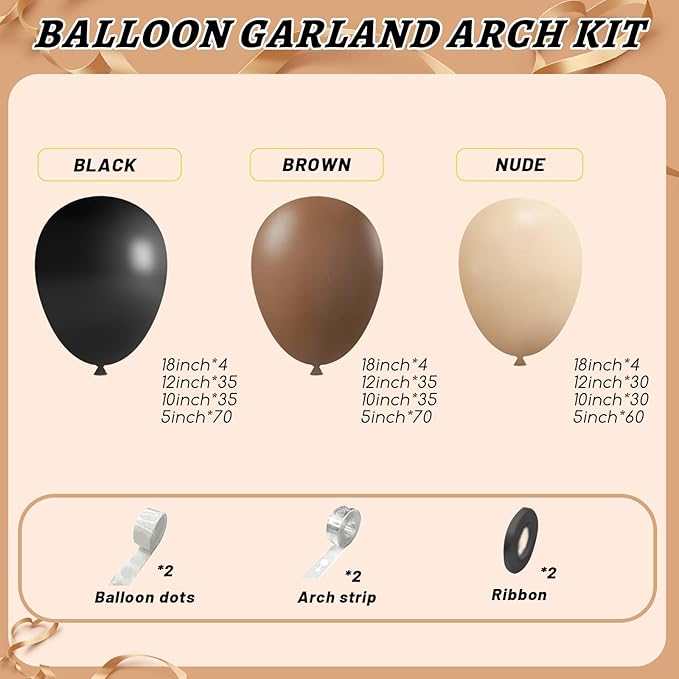 412Pcs Brown Black Nude Balloon Garland Arch Kit, 18 12 10 5 inch Different Size Latex Balloons for Boy First Rodeo Wild West Country Birthday Farm Fiesta Party Decorations