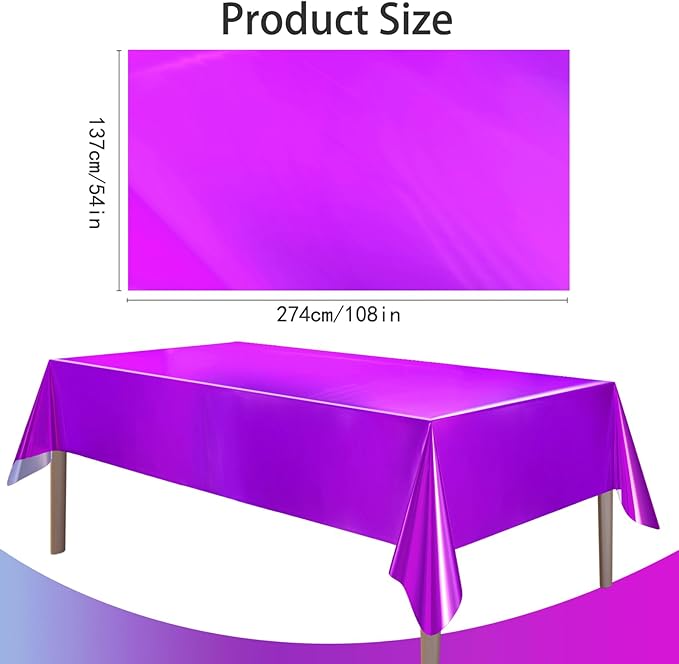 4 Pack Iridescent Plastic Tablecloths Disposable Table Cover Sparkly Foil Table Cloth for Rectangle Tables Party Decorations Birthday Princess Bridal Wedding Christmas Purple, 54 x 108 Inch