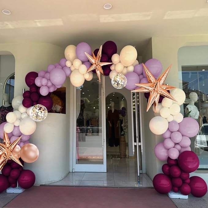 Dusky Purple Plum and Beige Balloon Arch Kit, 156Pcs Boho Dark Purple White Balloon Garland for Birthday Party Baby Shower Bridal Wedding