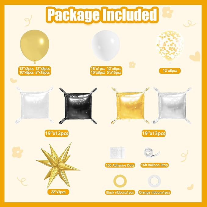152Pcs Gold and White Foil Square Balloon Wall Backdrop with White and Gold Latex Balloons Arch Garland Kit, Double Sided Balloon Tunnel for Birthday Bridal Shower Baby Shower Anniversary Decorations
