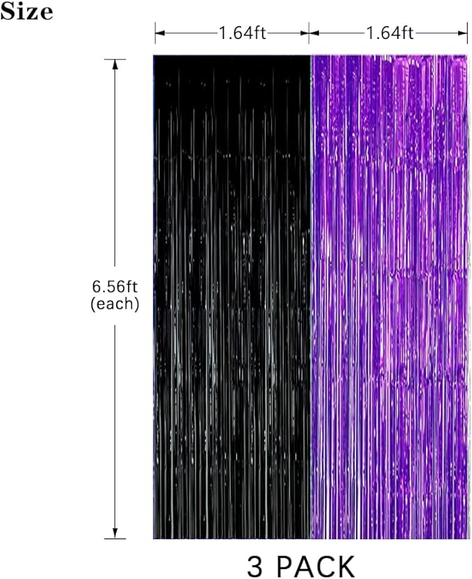 Graduation Decorations 2026 Purple Black Foil Fringe Backdrops, Black Purple Party Decorations Streamer Tinsel Curtains for Graduation Birthday Halloween Party(3 Pack)