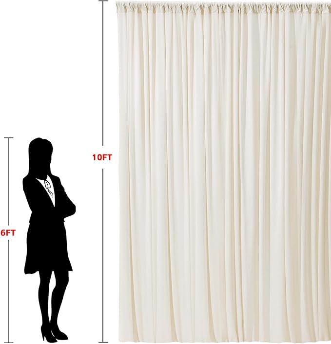 10x10ft Wrinkle Free Ivory Backdrop Curtain for Parties Soft Fabric Drapes Wedding Ivory Curtain Backdrop for Birthday Party Decorations Background for Photography 5x10ft,2 Panels