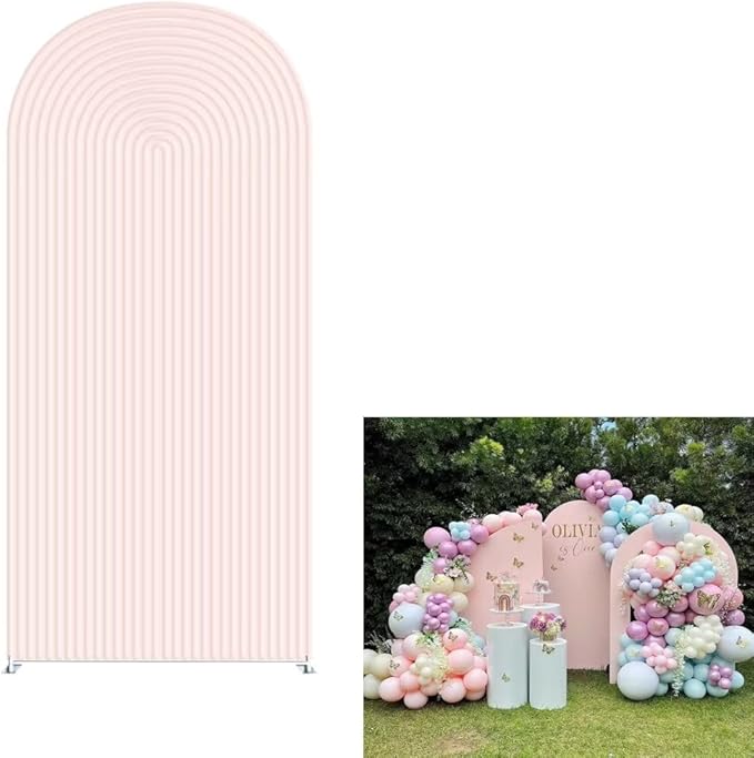 HUAYI Flesh Pink Ripples Pattern Arch Backdrop Cover for Birthday Party Wedding Baby Shower Decorations Chiara Backdrops Arched Wall Frame Stands Covers Props GP-459 3ft * 6ft